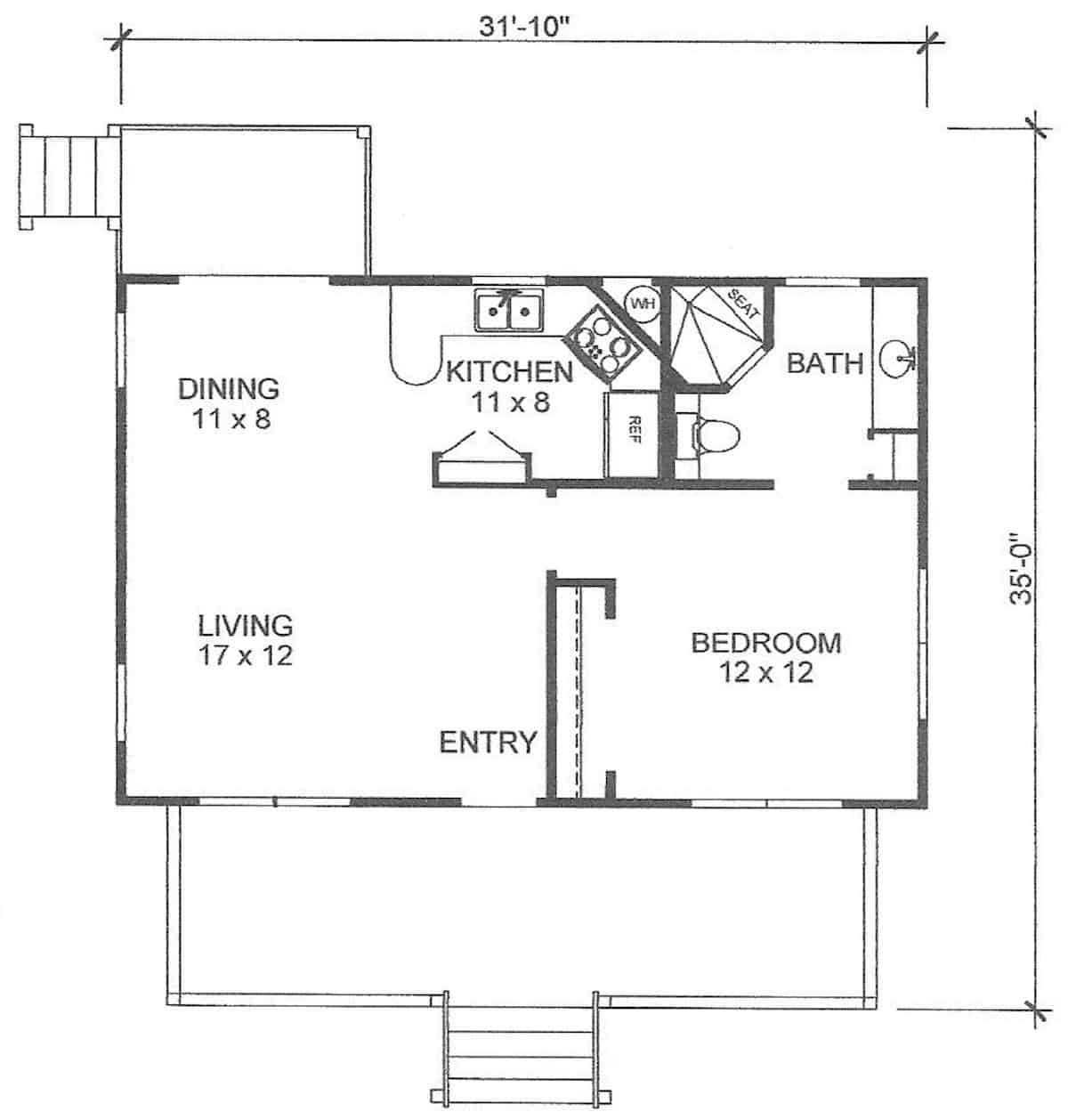 Floor Plan Main Level of Cottage Plan #192-1061