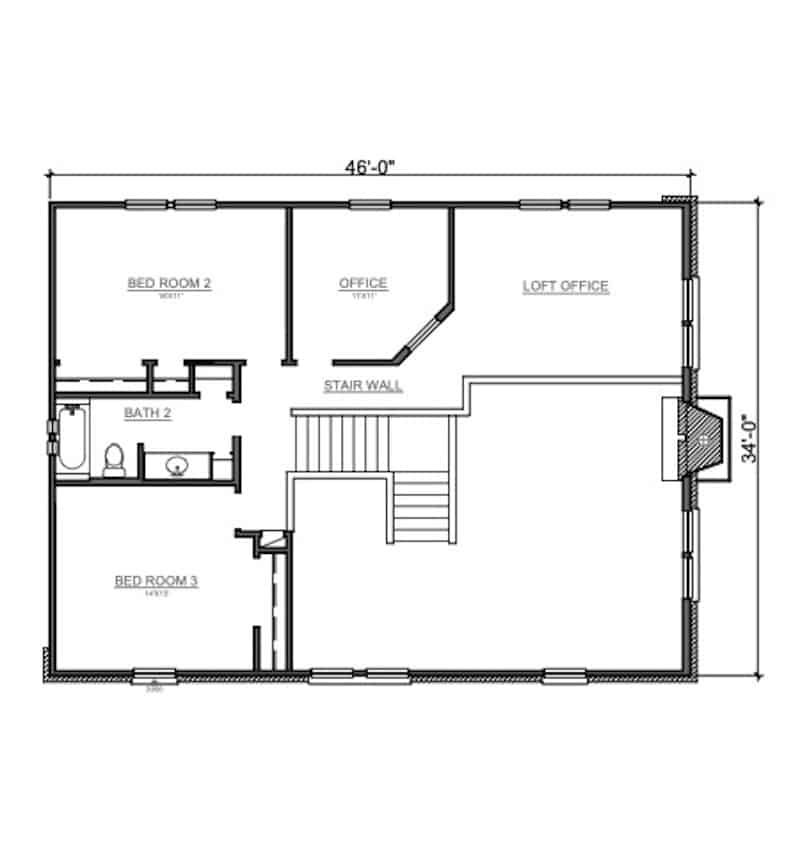 Upper Level of Farmhouse Plan #192-1066