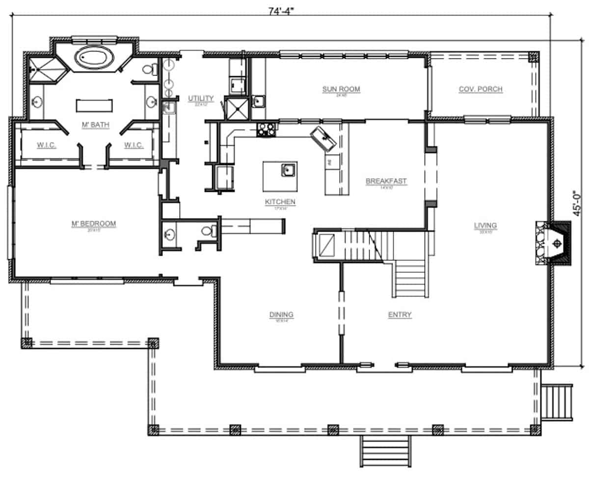 Main Level of Farmhouse Plan #192-1066