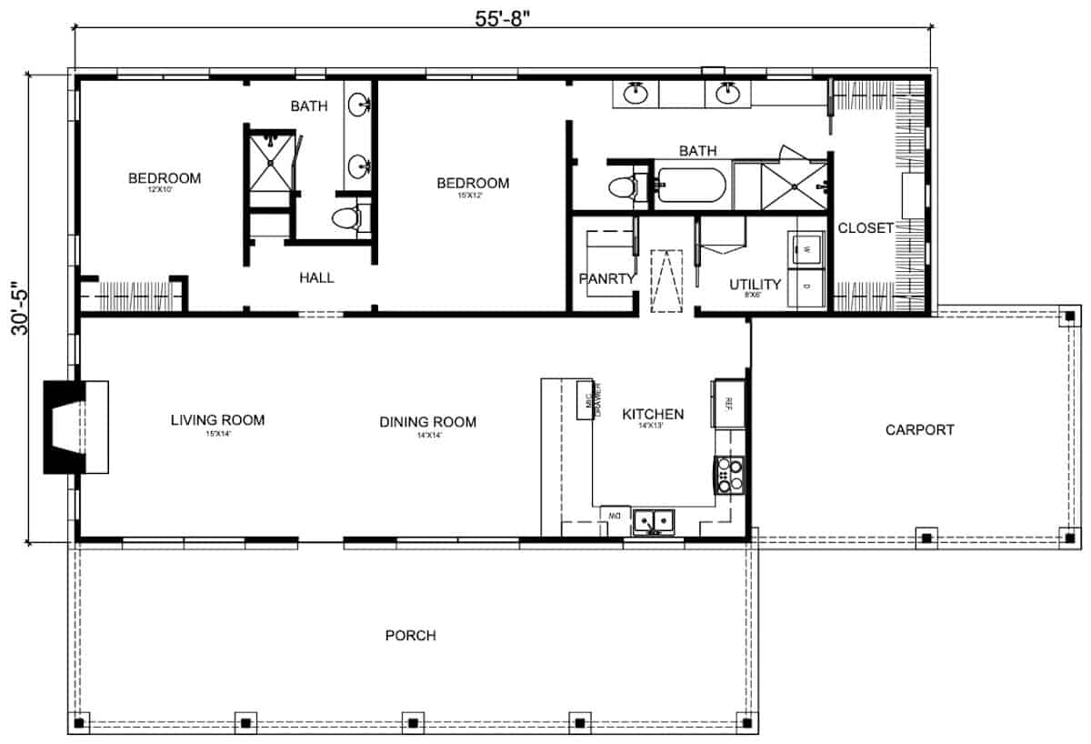 Main Level of Craftsman Plan #192-1068
