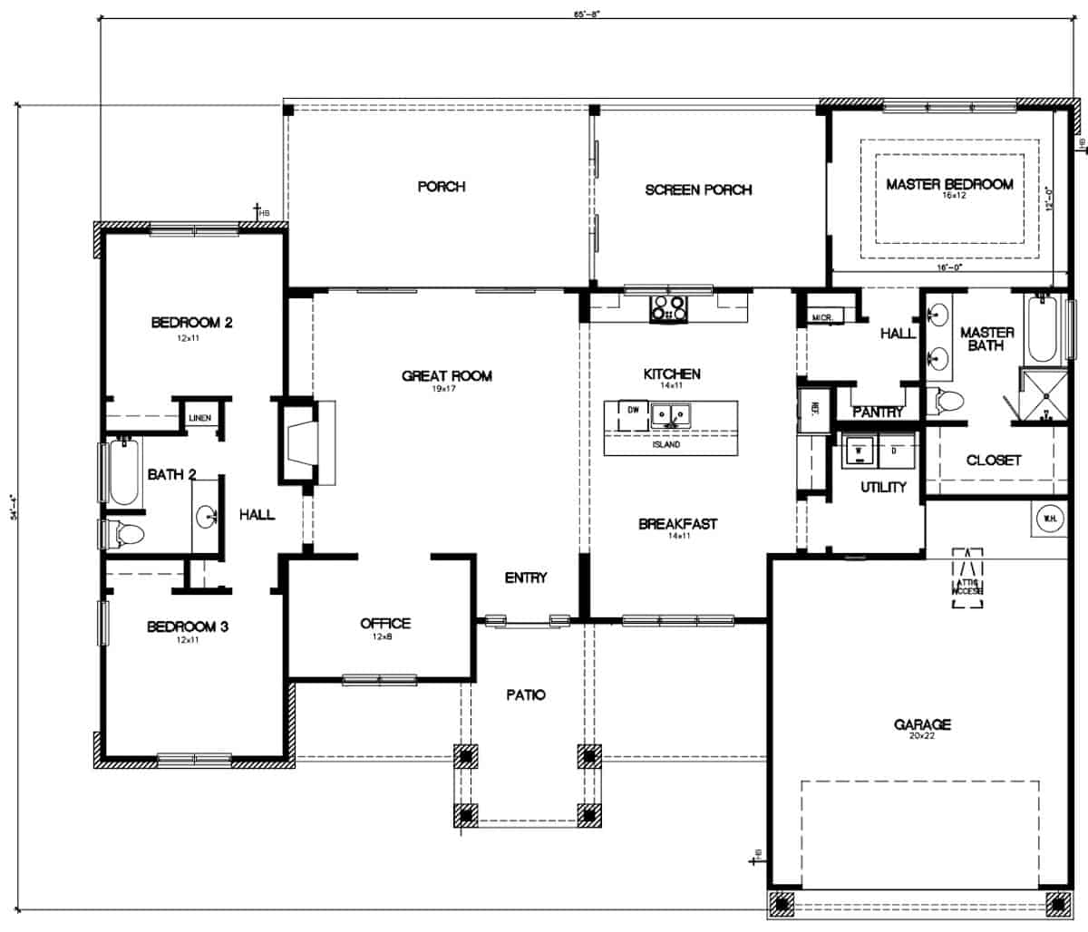Main Level of Ranch Plan #192-1070