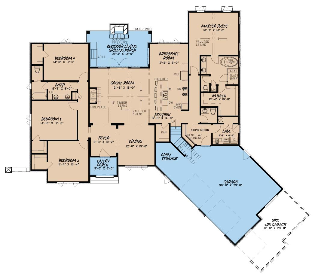 Floor Plan First Story of European Plan #193-1000