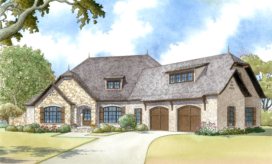 Front elevation of European home (ThePlanCollection: House Plan #193-1000)