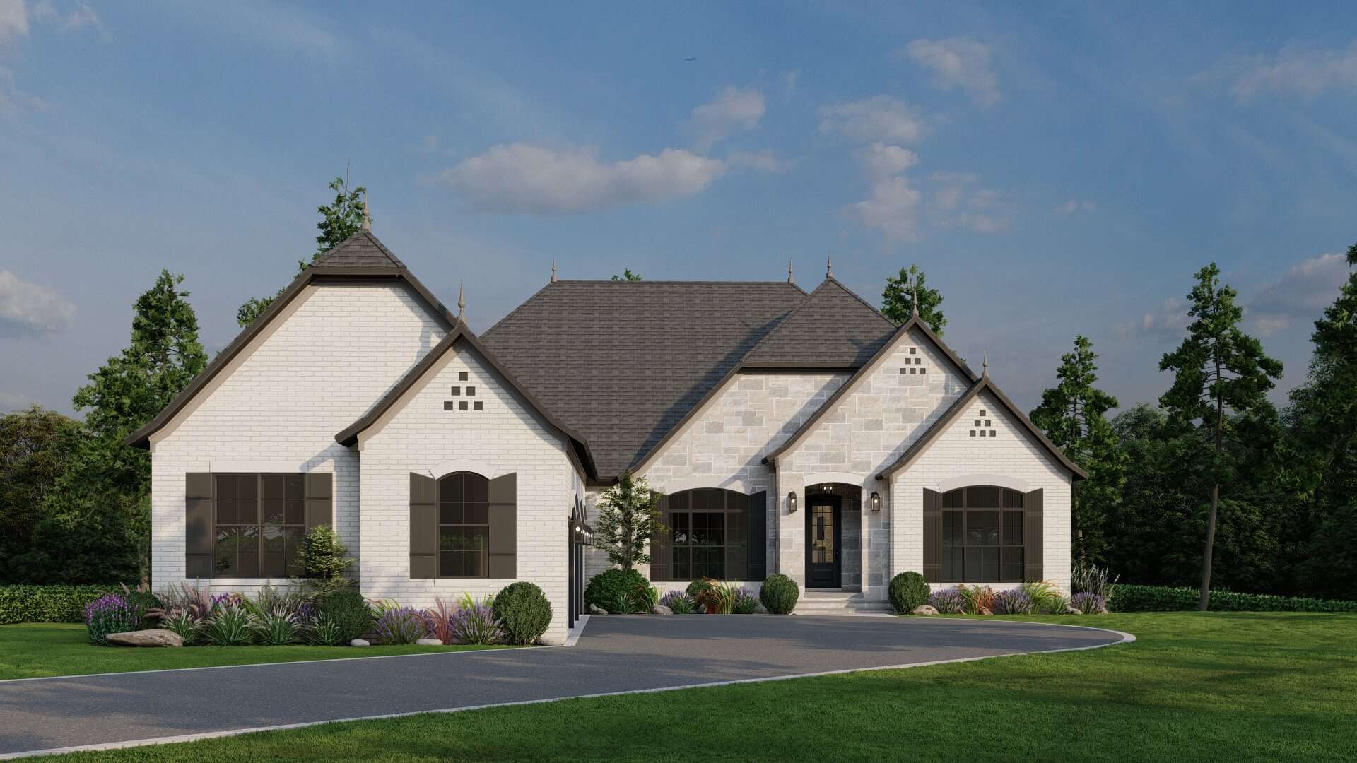 Color rendering of European home (ThePlanCollection: House Plan #193-1001)