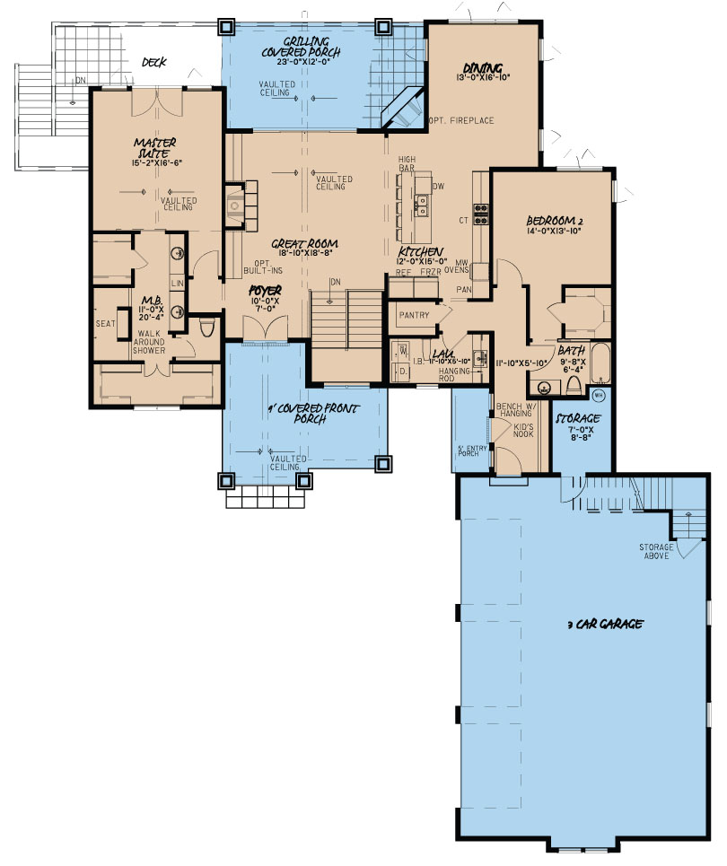 Floor Plan First Story of Craftsman Plan #193-1002