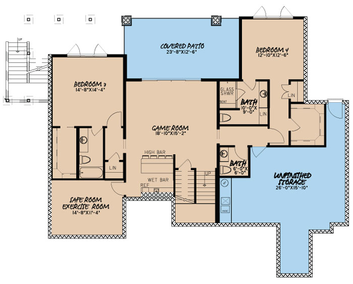 Floor Plan Basement of Craftsman Plan #193-1002