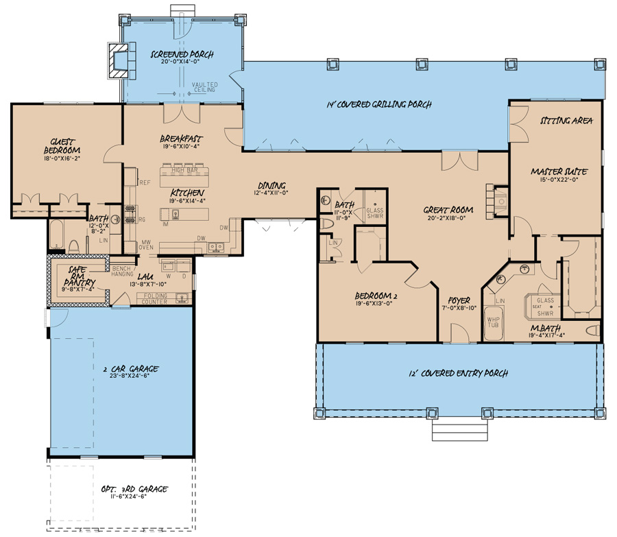Floor Plan First Story of Craftsman Plan #193-1004