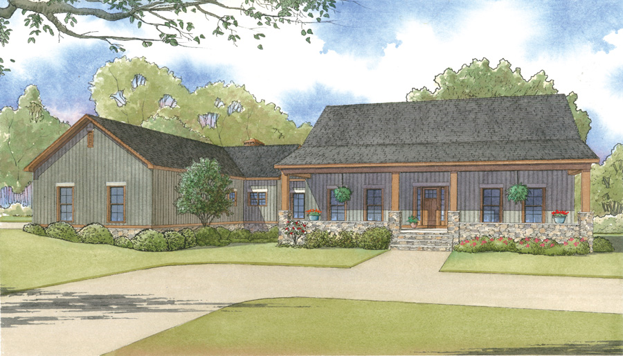 Front elevation of Craftsman home (ThePlanCollection: House Plan #193-1004)