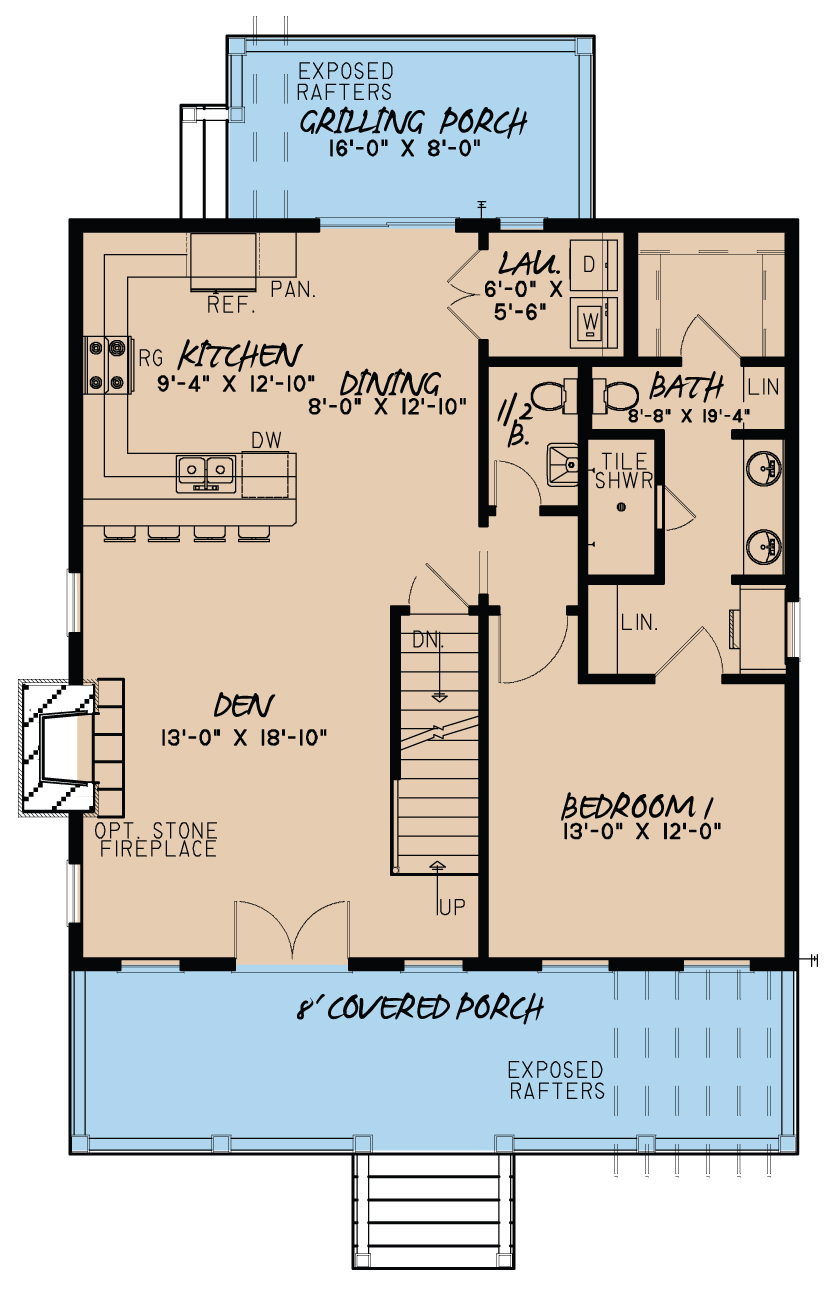 Floor Plan First Story of Craftsman Plan #193-1005