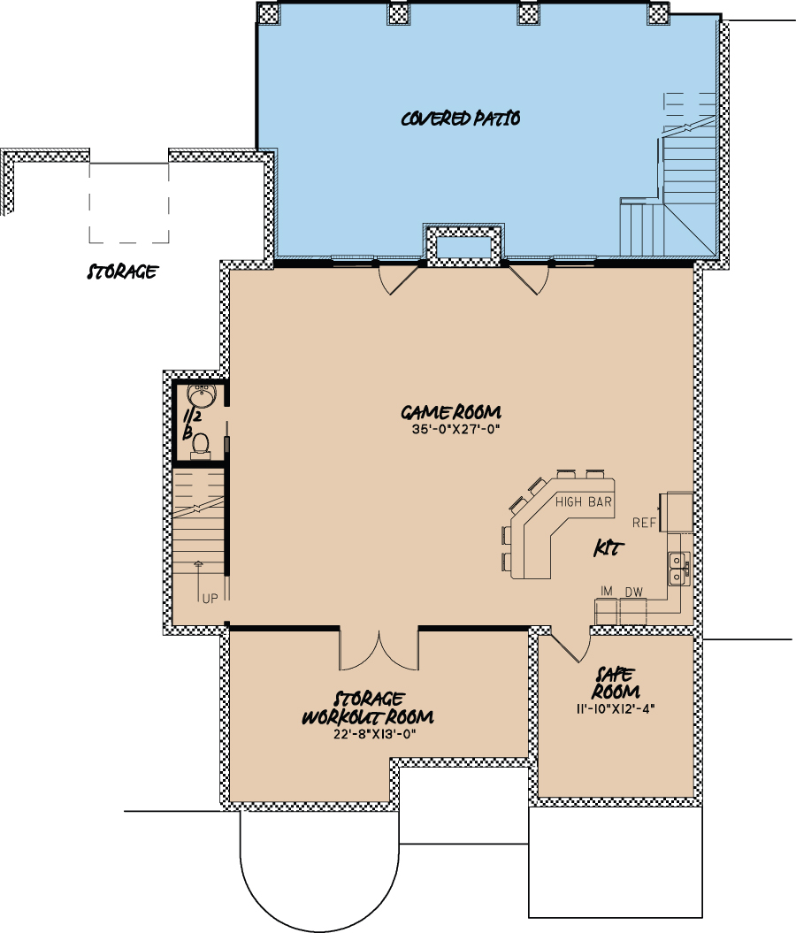 Floor Plan Basement of Craftsman Plan #193-1008