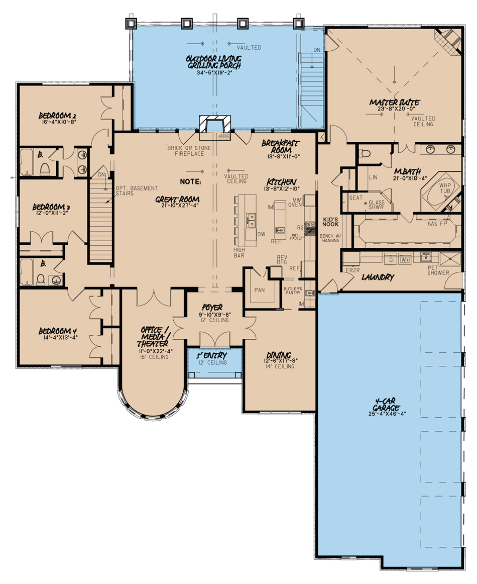 Floor Plan First Story of Craftsman Plan #193-1008