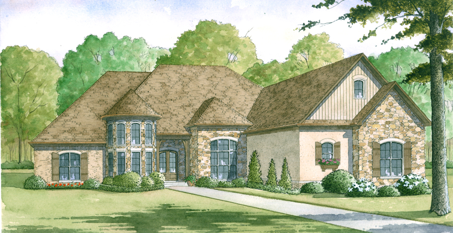 Front elevation of Craftsman home (ThePlanCollection: House Plan #193-1008)