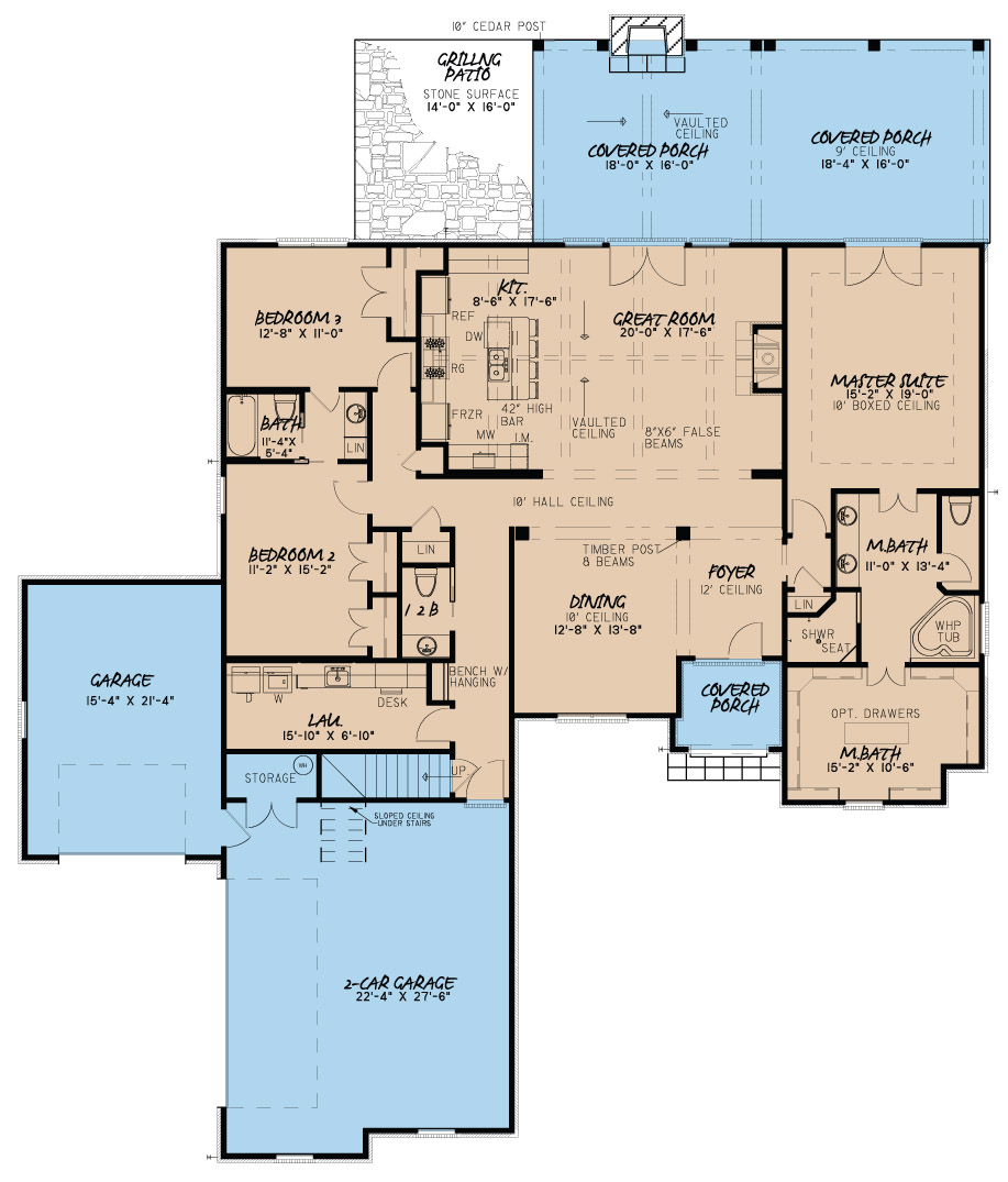 Floor Plan First Story of Craftsman Plan #193-1014