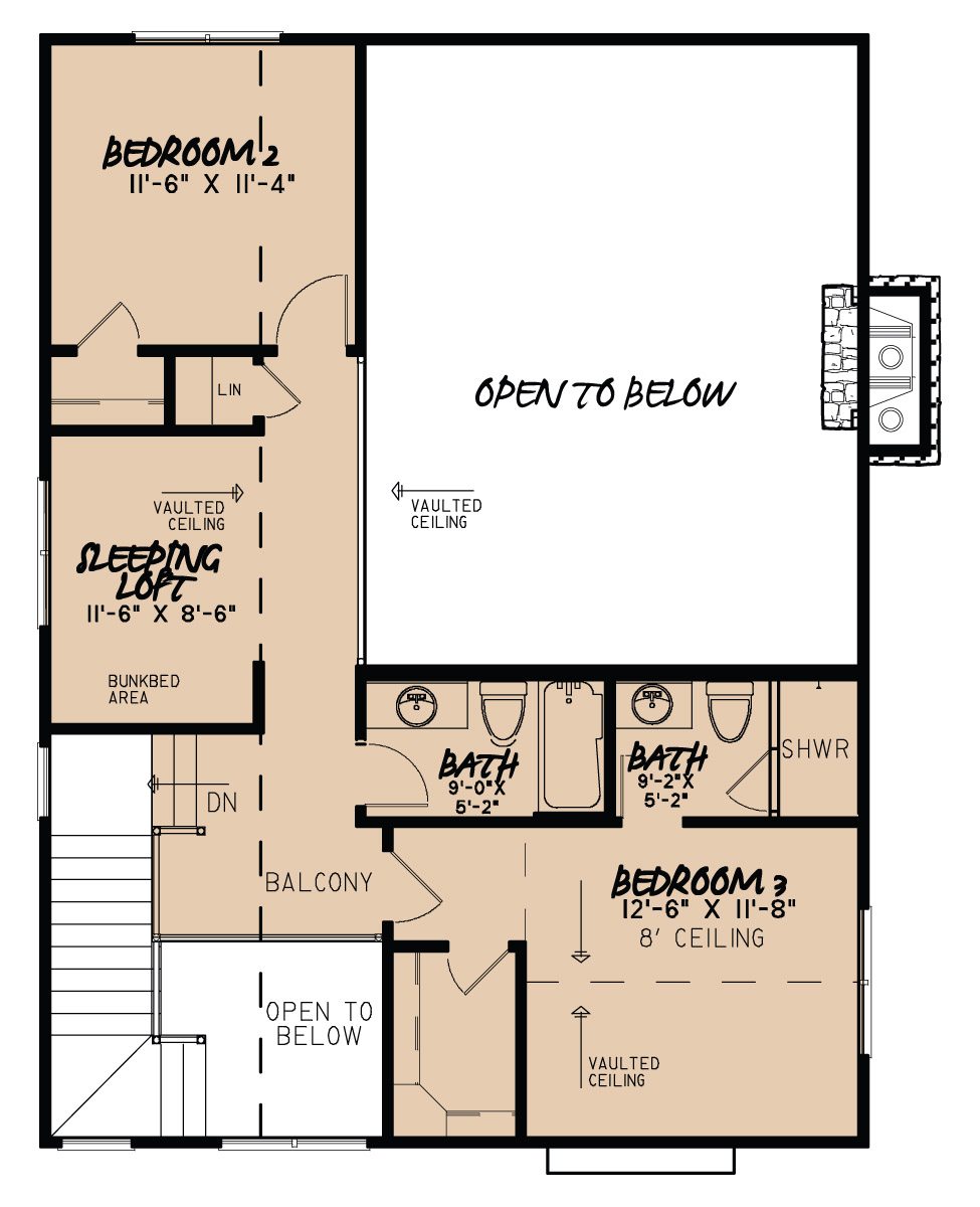 Floor Plan Second Story of Cottage Plan #193-1015