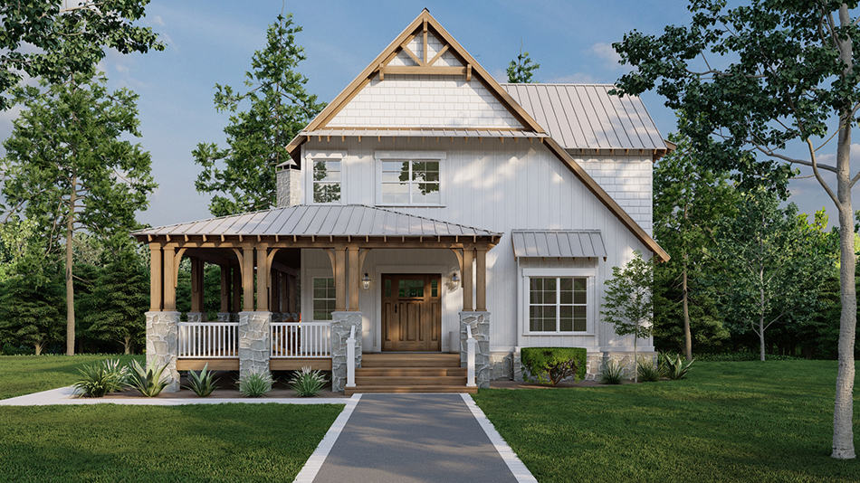 Front elevation of Cottage home (ThePlanCollection: House Plan #193-1015)