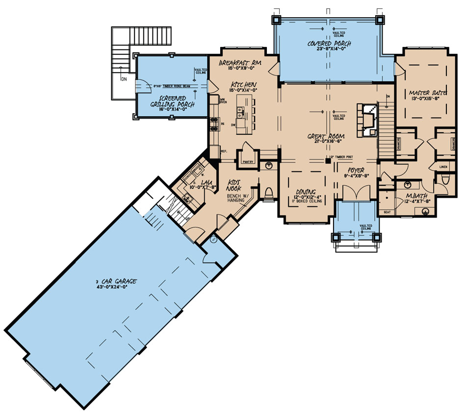 Floor Plan First Story of Craftsman Plan #193-1018