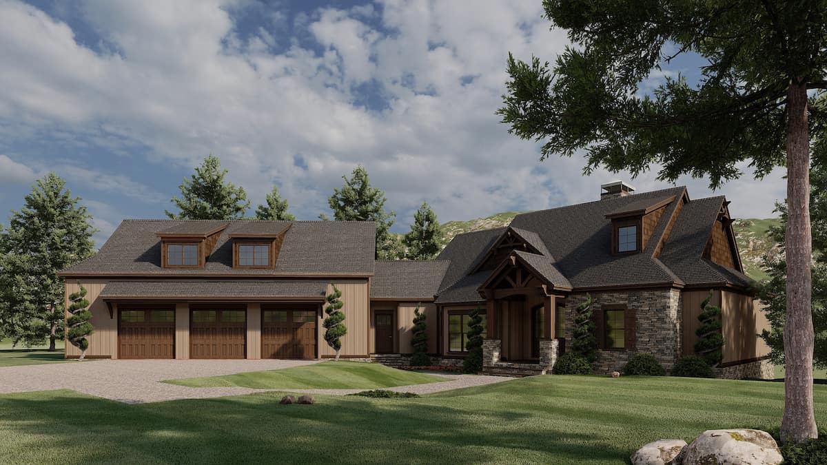 Front elevation of Rustic home (ThePlanCollection: House Plan #193-1018)