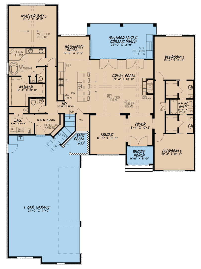 Floor Plan First Story of Craftsman Plan #193-1019