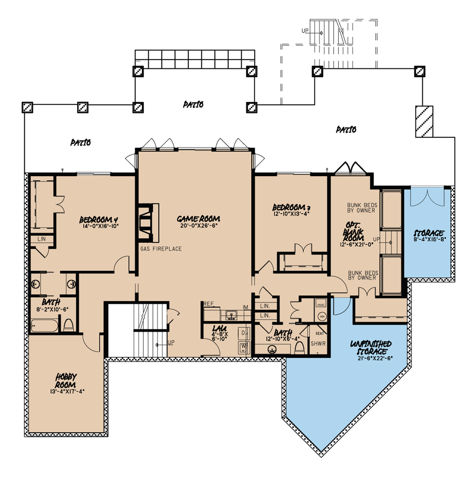 Floor Plan Basement of Country Plan #193-1022