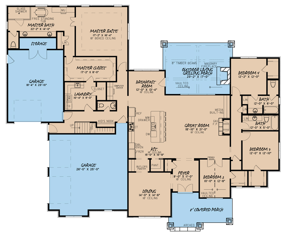 Floor Plan First Story of Country Plan #193-1027