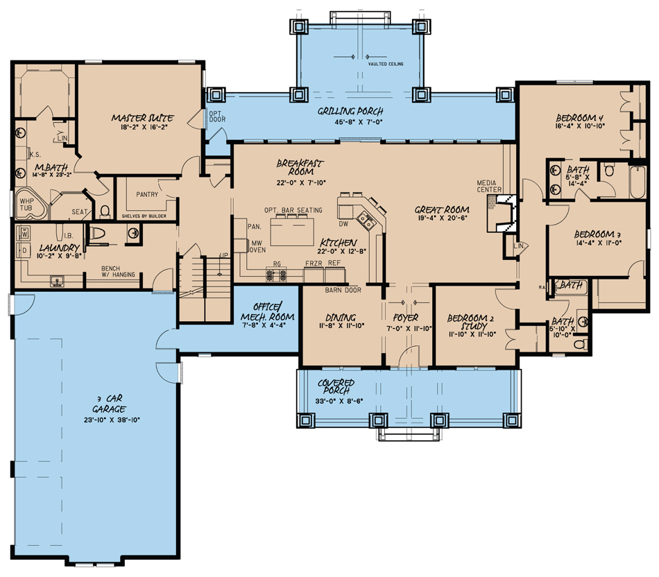 Floor Plan First Story of Craftsman Plan #193-1028