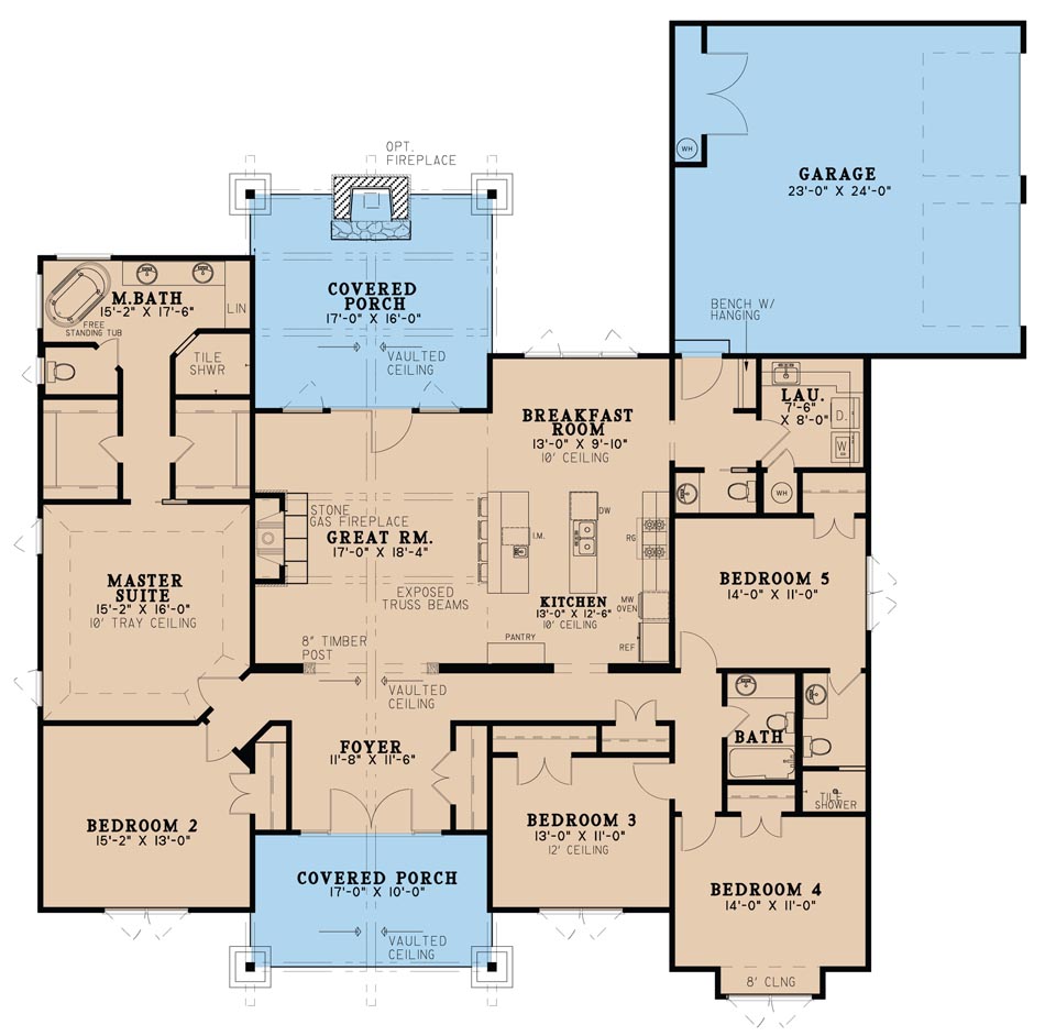 Floor Plan First Story of Craftsman Plan #193-1029