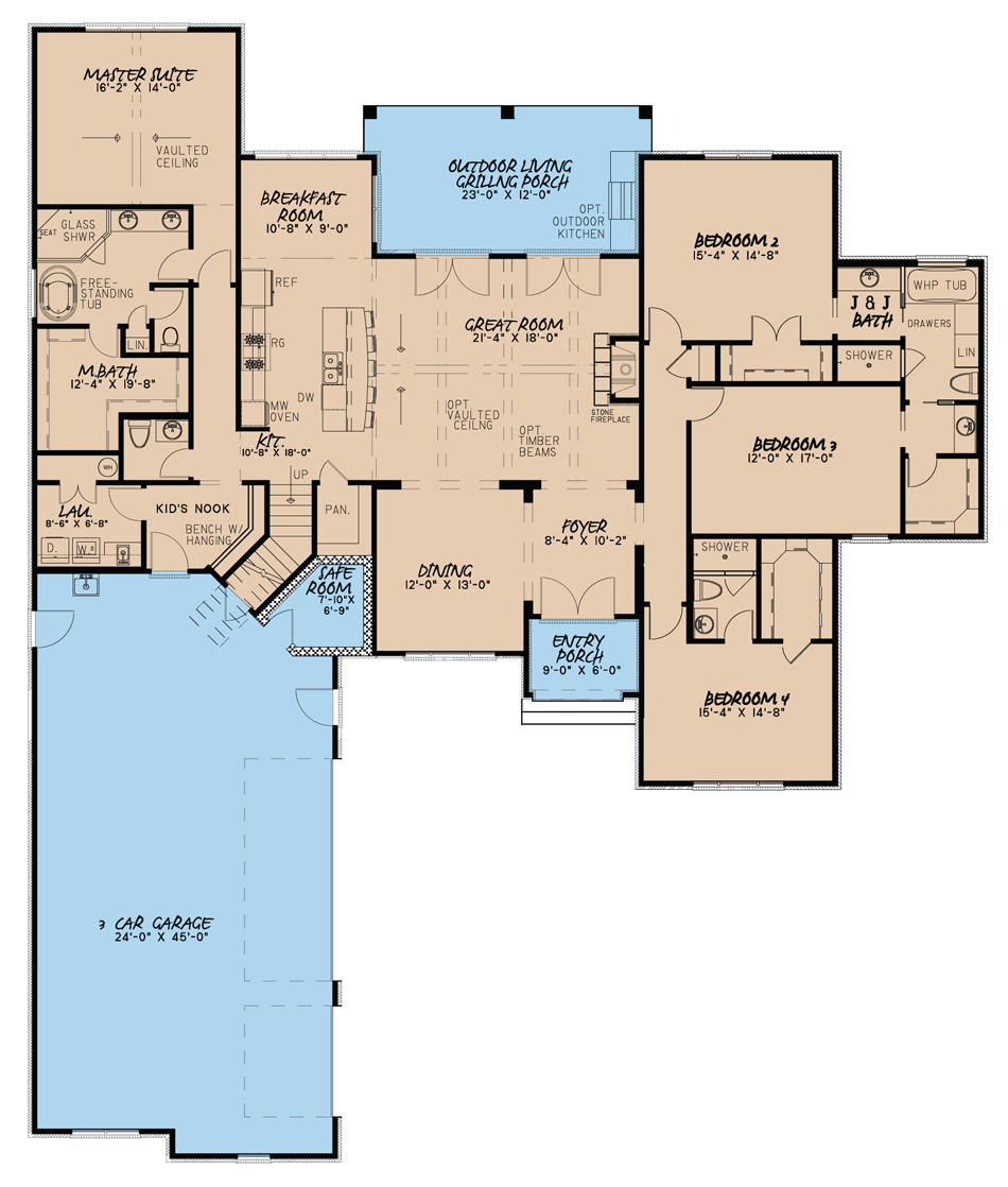 Floor Plan First Story of Country Plan #193-1030