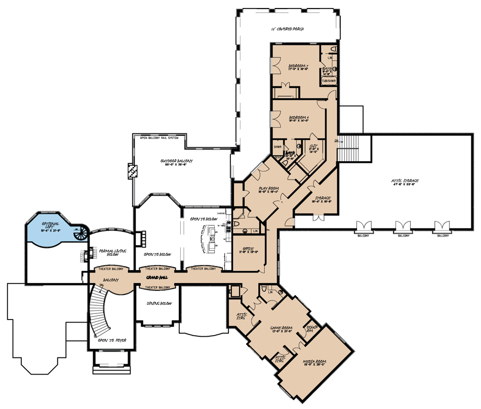 Floor Plan Second Story of European Plan #193-1032