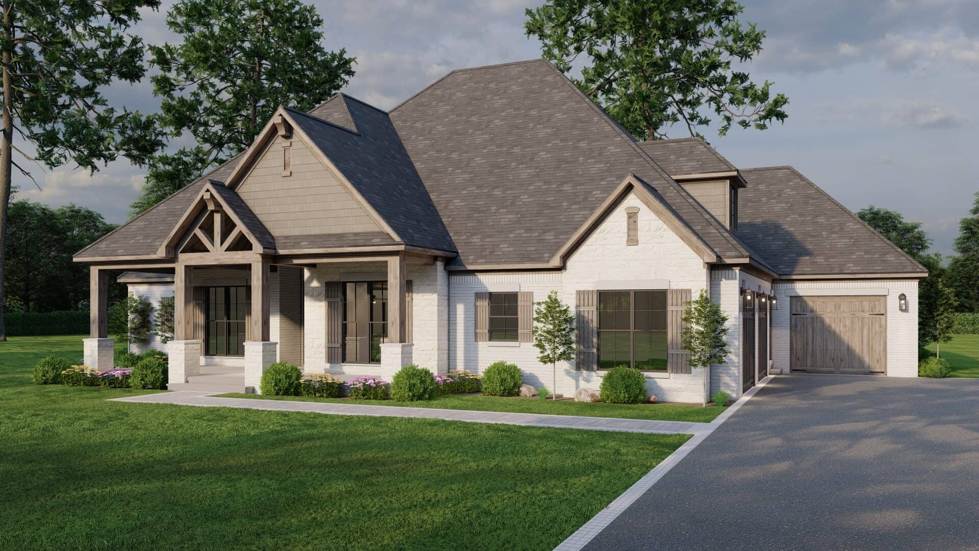 Color rendering of Country home plan (ThePlanCollection: House Plan #193-1034)