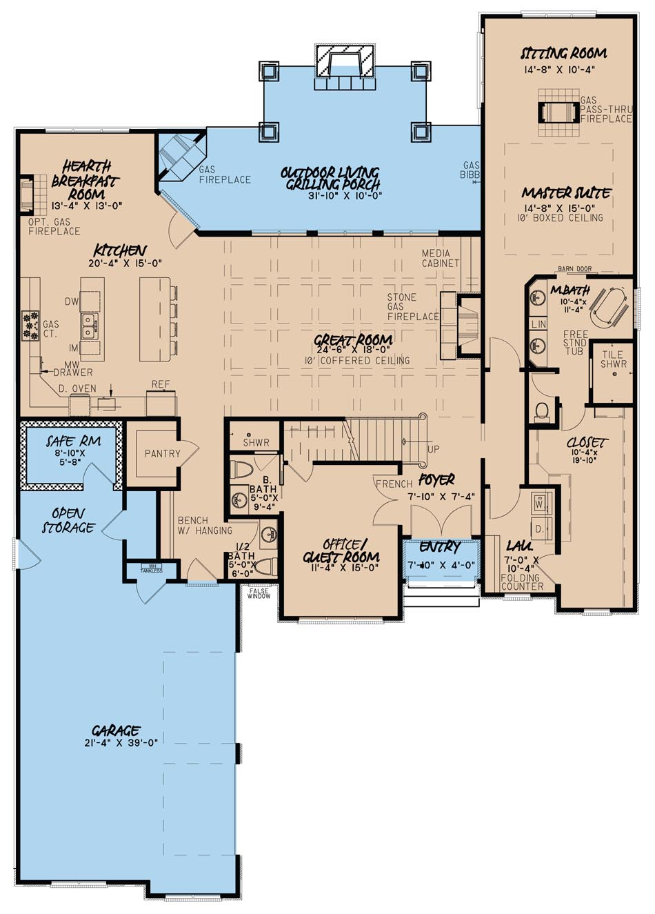Floor Plan First Story of Country Plan #193-1036