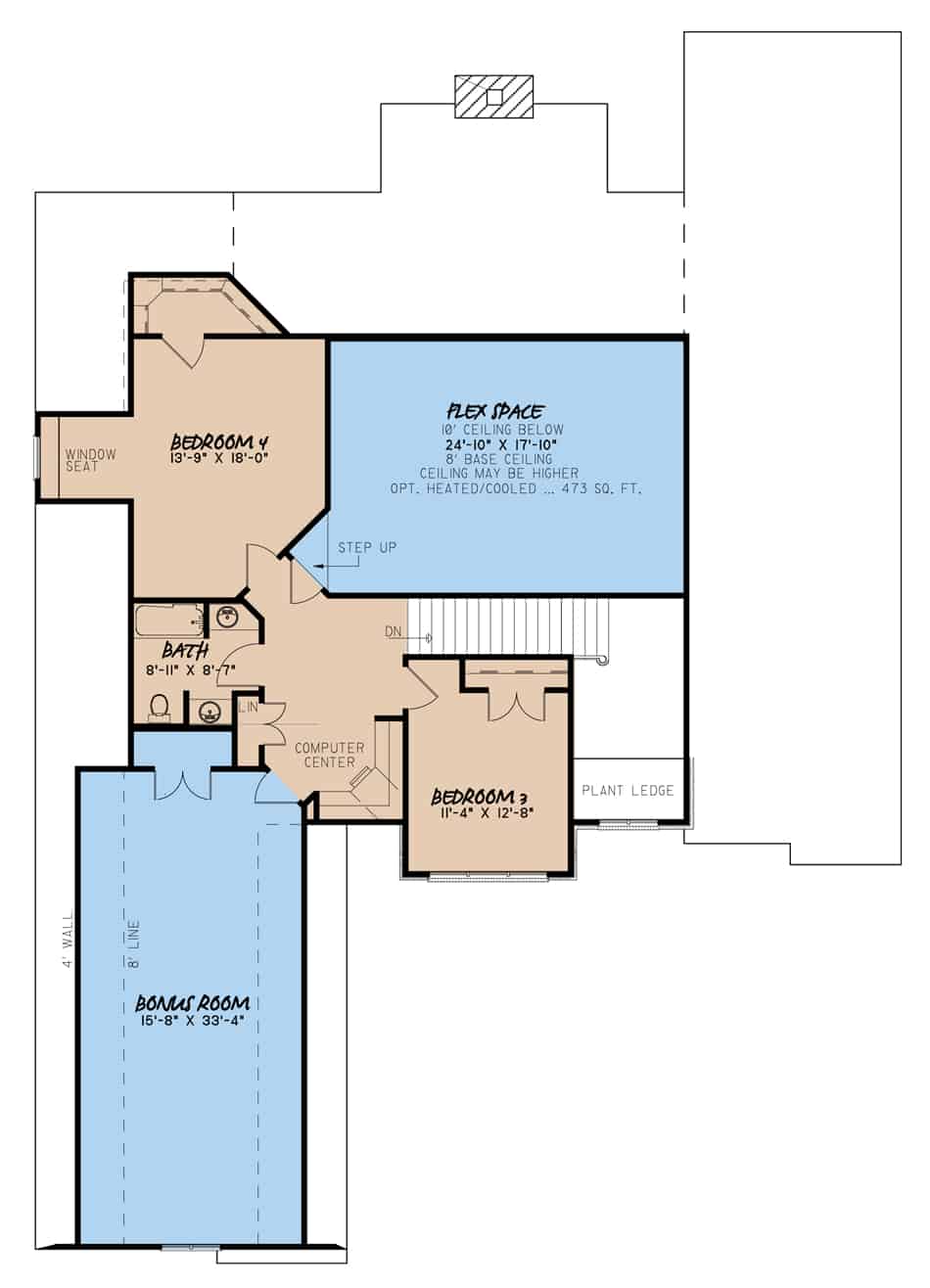 Floor Plan Second Story of Country Plan #193-1036