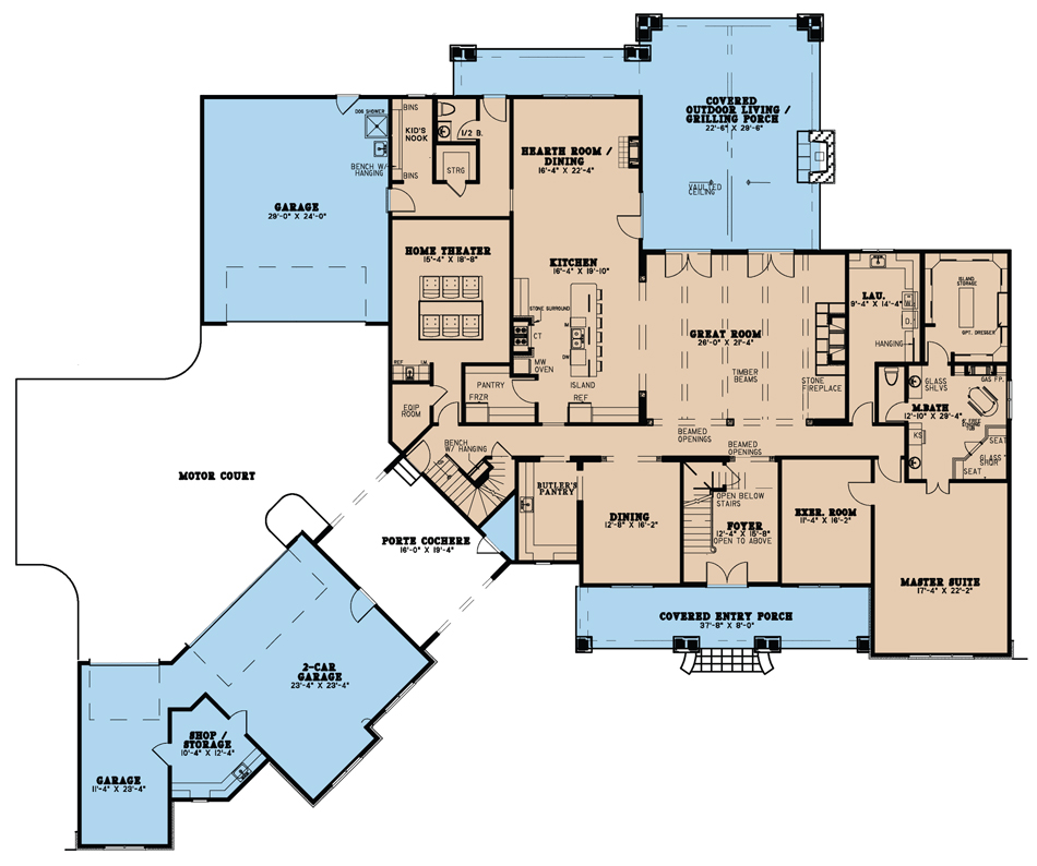 Floor Plan First Story of Country Plan #193-1037