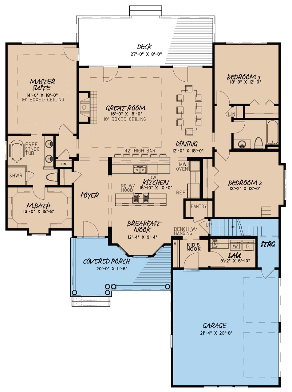 Floor Plan First Story of Country Plan #193-1039