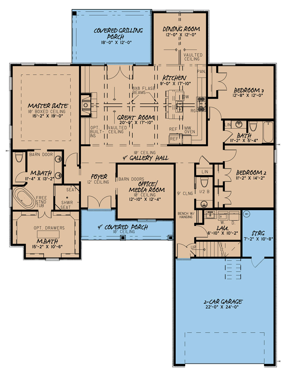Floor Plan First Story of Southern Plan #193-1041