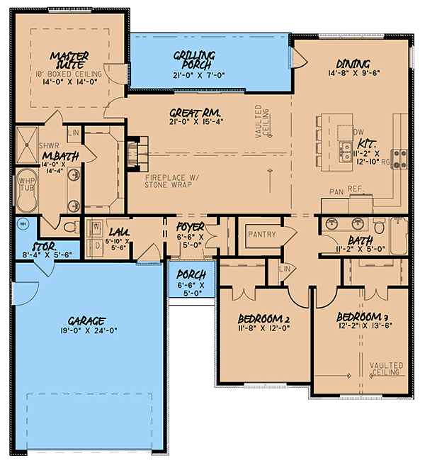 Floor Plan First Story of Craftsman Plan #193-1042