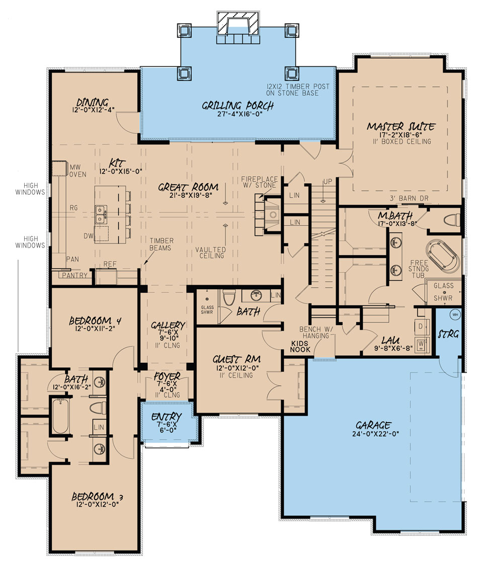 Floor Plan First Story of European Plan #193-1043