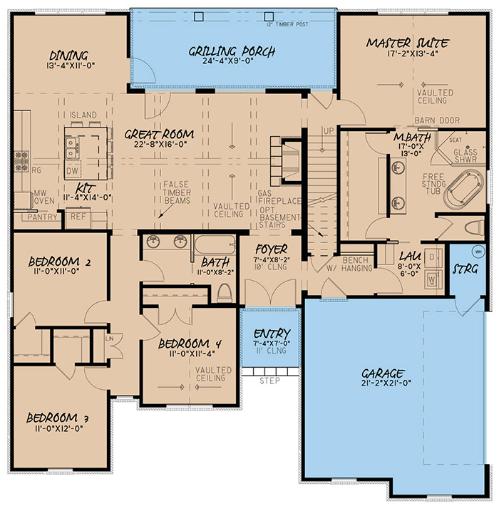 Floor Plan First Story of European Plan #193-1044