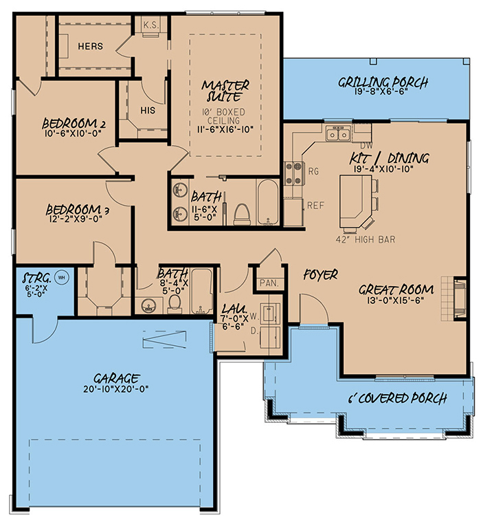 Floor Plan First Story of Traditional Plan #193-1051