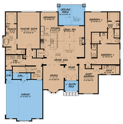 Floor Plan First Story of French Plan #193-1053