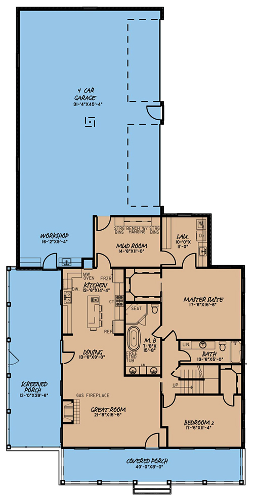 Floor Plan First Story of Country Plan #193-1056
