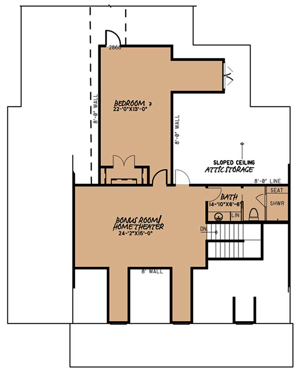 Floor Plan Second Story of Country Plan #193-1056