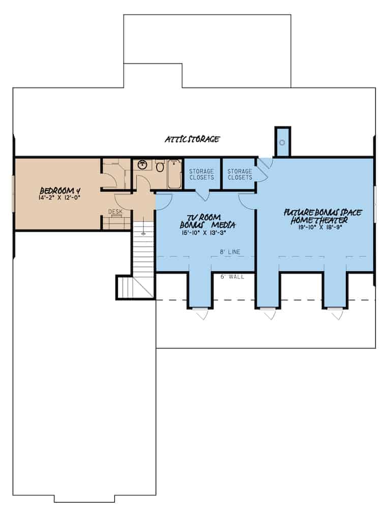 Floor Plan Upper Level of Country Plan #193-1057