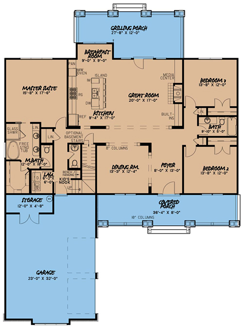 Floor Plan First Story of Country Plan #193-1057