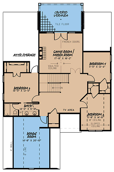 Floor Plan Second Story of European Plan #193-1058