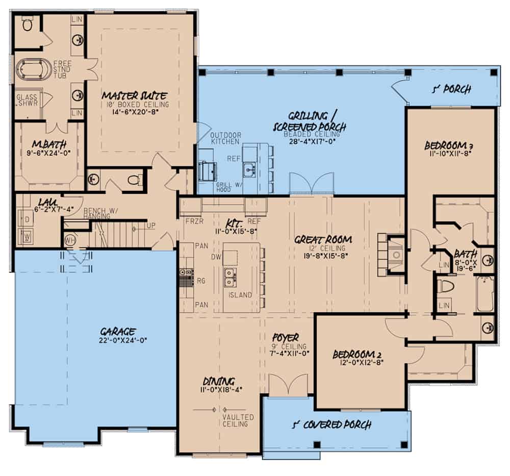 Floor Plan Main Level of European Plan #193-1060
