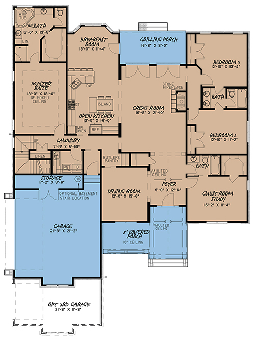 Floor Plan First Story of Craftsman Plan #193-1062
