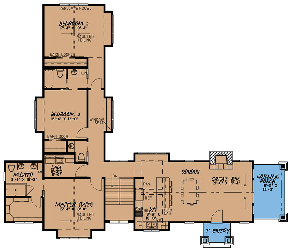 Floor Plan First Story of Arts and Crafts Plan #193-1064