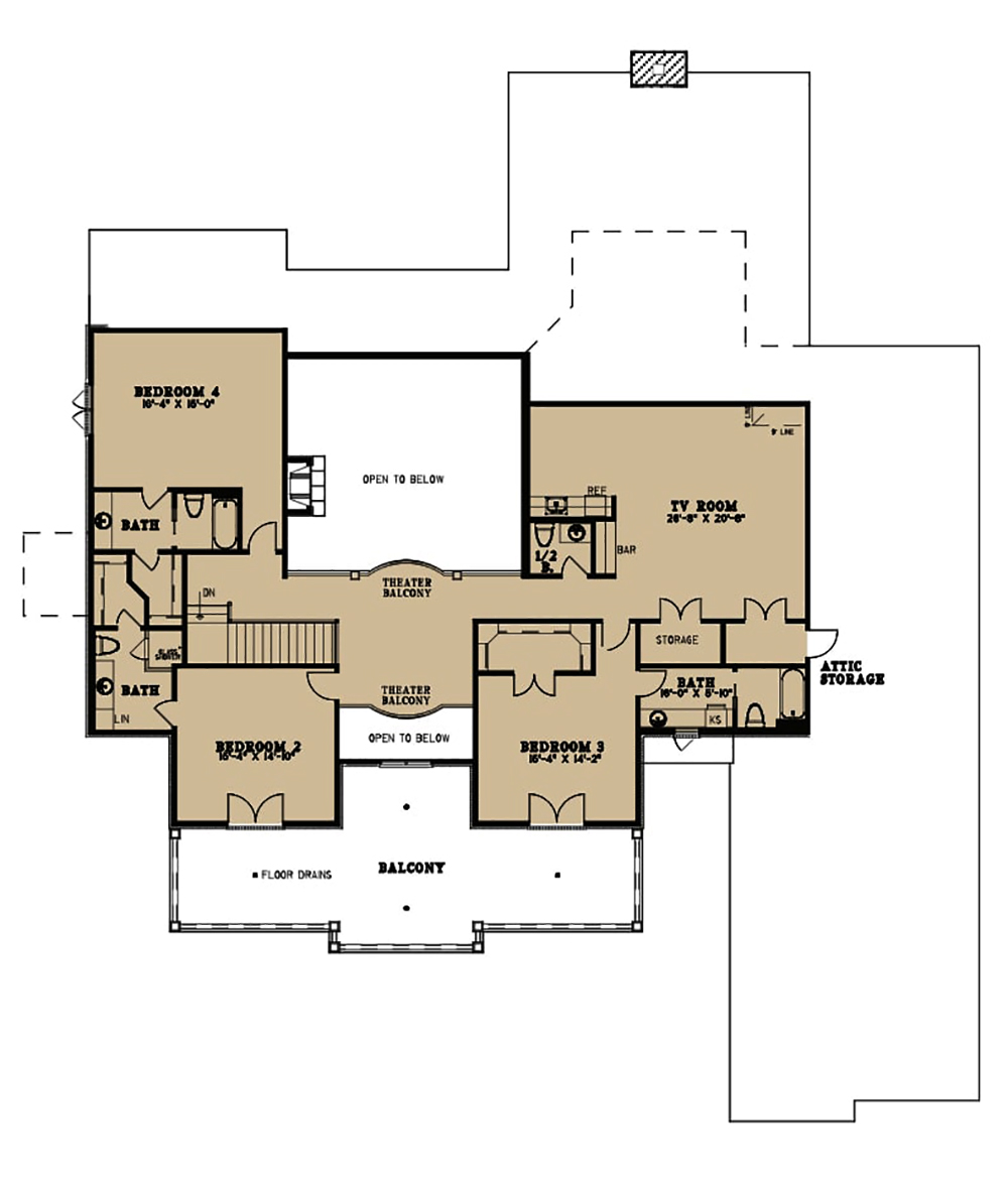 Floor Plan Second Story of European Plan #193-1065