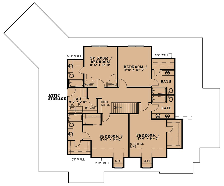 Floor Plan Second Story of French Plan #193-1068