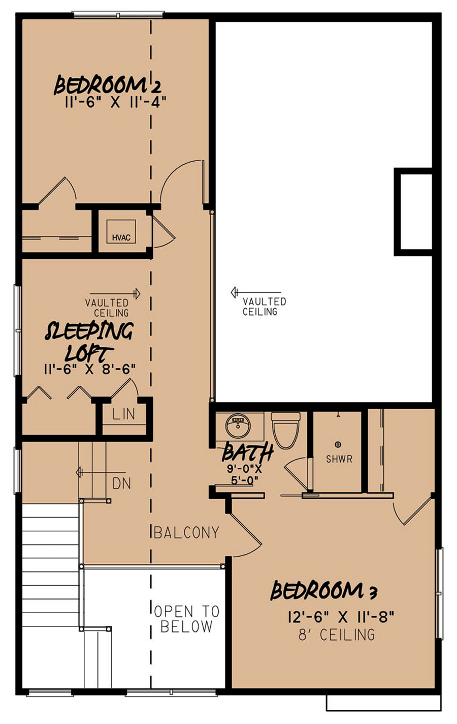 Floor Plan Second Story of Arts and Crafts Plan #193-1070